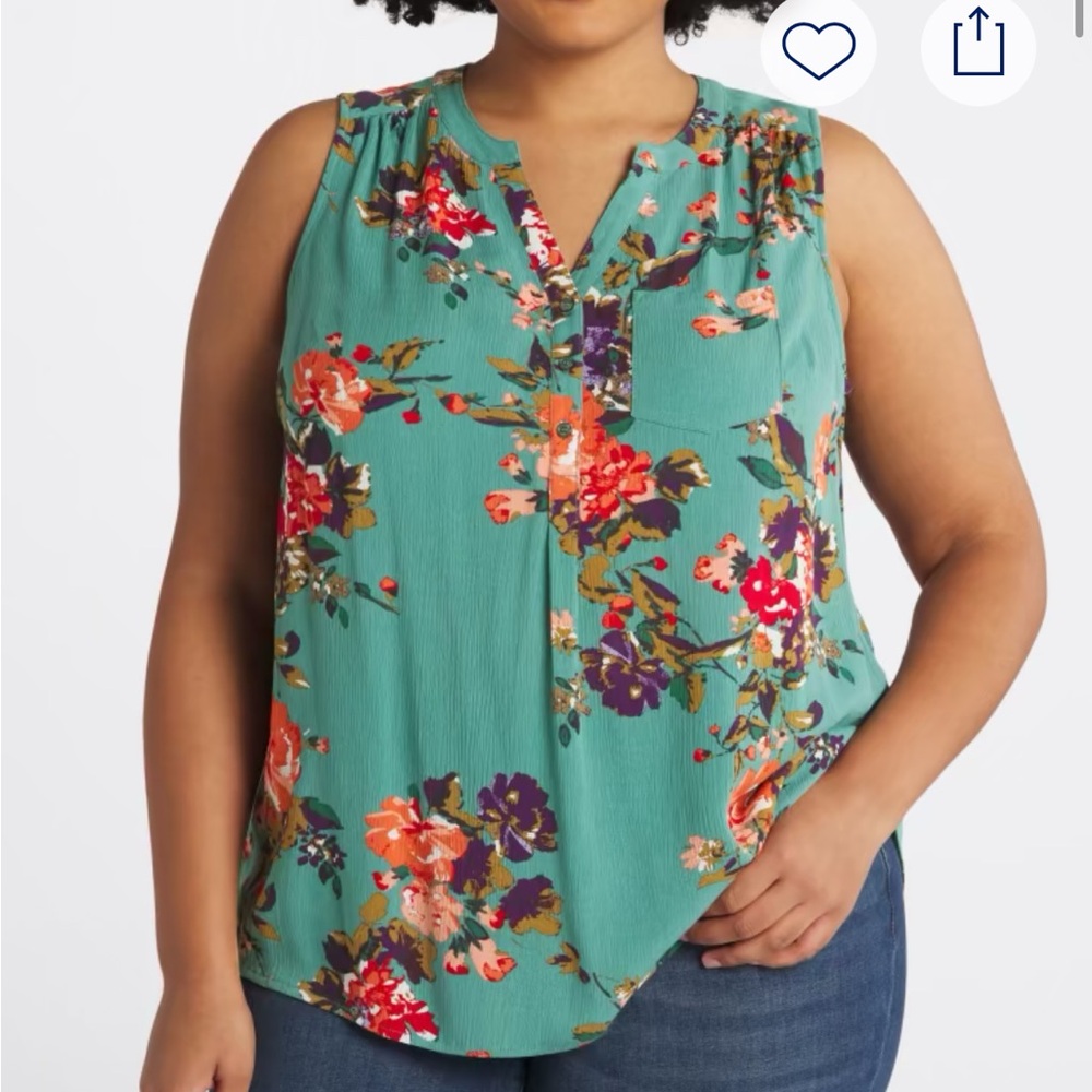 Market & Spruce Prat Sleeveless Henley Floral Sleeveless Top
